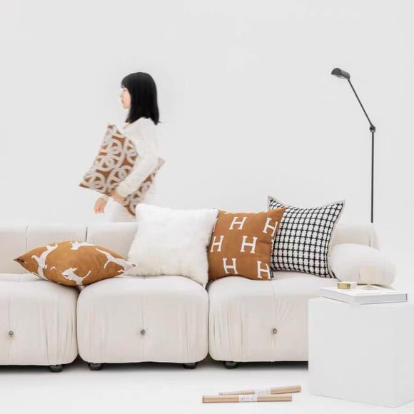 H Letter Embroidery Throw Pillow Cover 20x20 Inch Modern Decorative Cushion - Picture 5 of 6